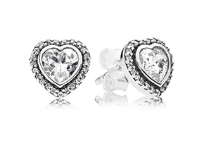 Pandora-Heart-Silver-Studs-Cubic-Zirconia Pandora Silver Stud Earrings with Cubic Zirconia