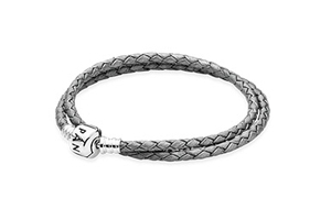 Pandora-Silver-Leather-Bracelet-Double Pandora Silver Double Bracelet