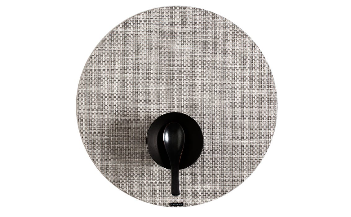 Basketweave Round White & Silver 15 Diameter