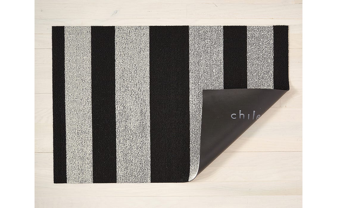 Bold Stripe Shag Mats Black White Doormat 18X28