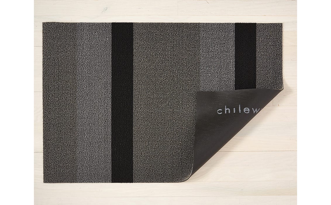 Bold Stripe Shag Mats Silver Black Doormat 18X28