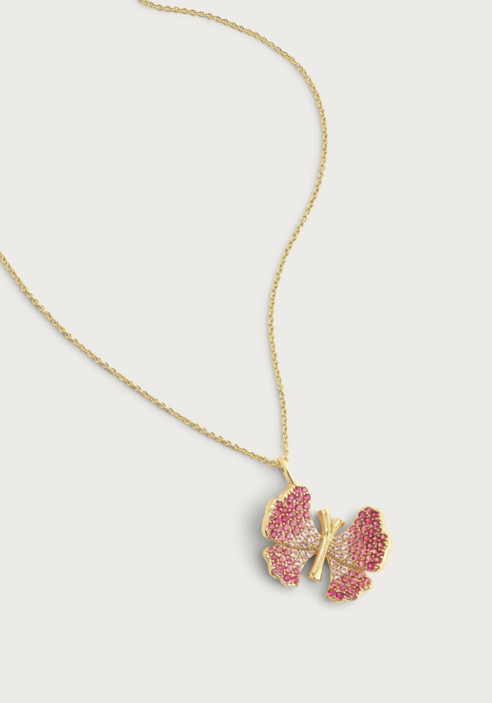 Anabel Aram Butterfly Necklace Pink Pave